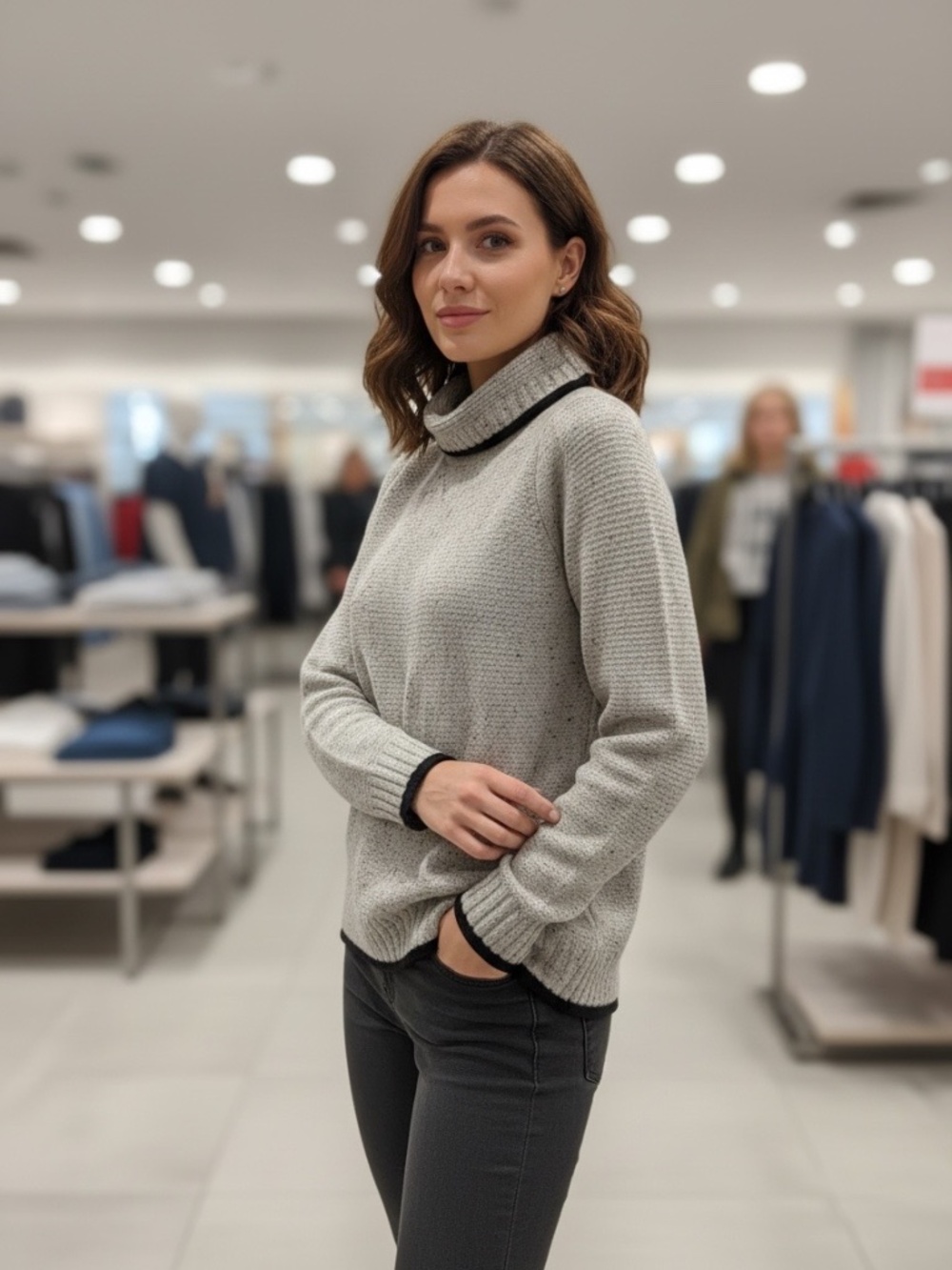 PLY Cashmere Turtleneck Sweater Speckled Grey Size Small